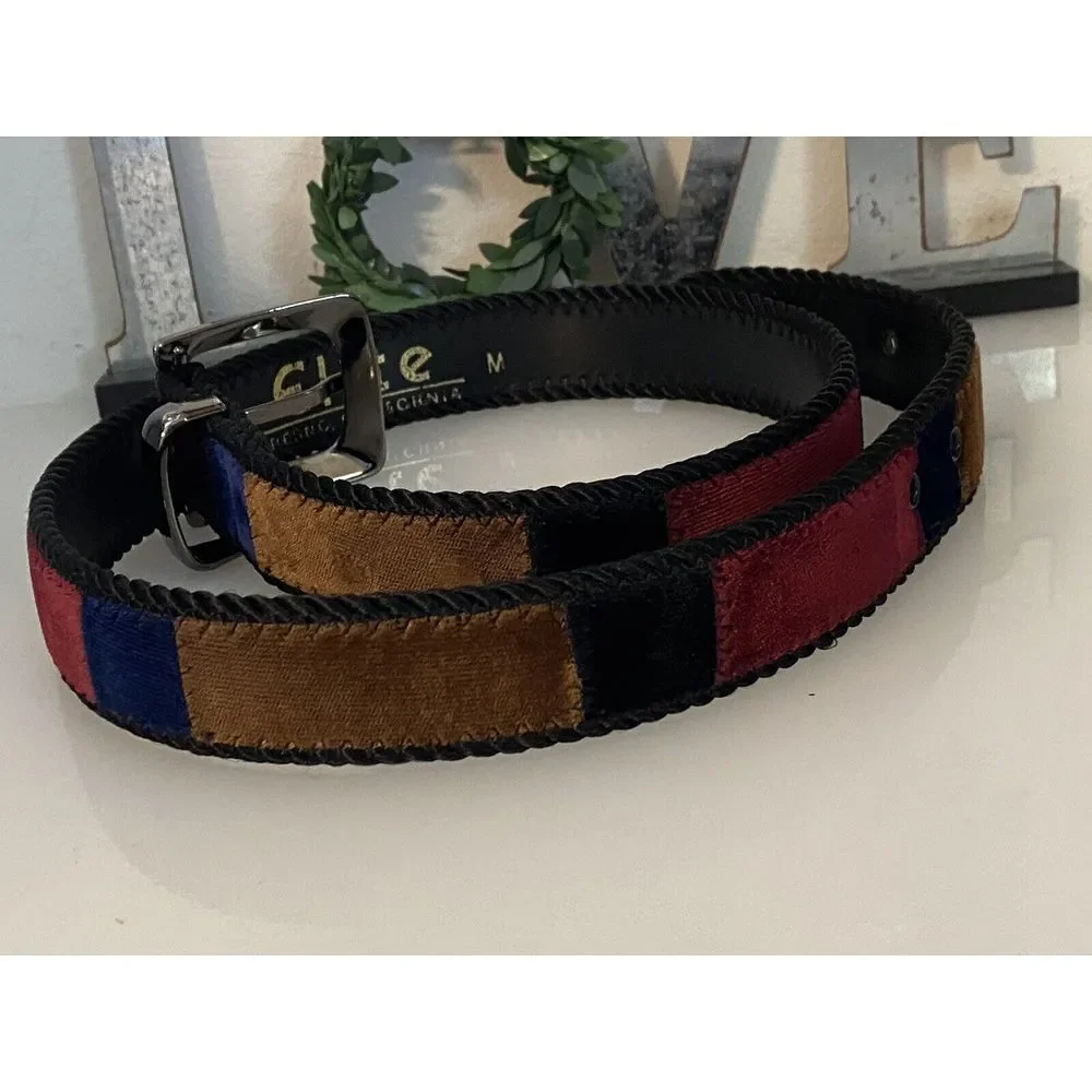 Vintage 1980s Elite Women's Tapestry Velvet Color Block Belt Size Medium 29